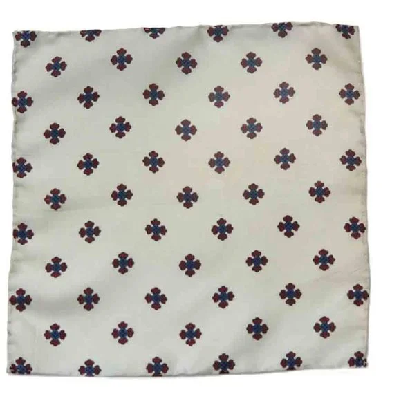 1970s Hand Stitched Pocket Square Beige Red Blue Rolled Hem Men's - Picture 2 of 2